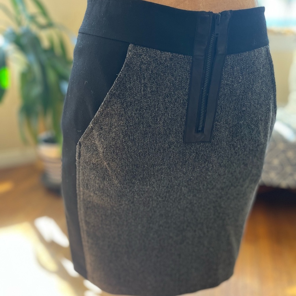 Rebecca Taylor Color Block Black and Gray Tweed Skirt